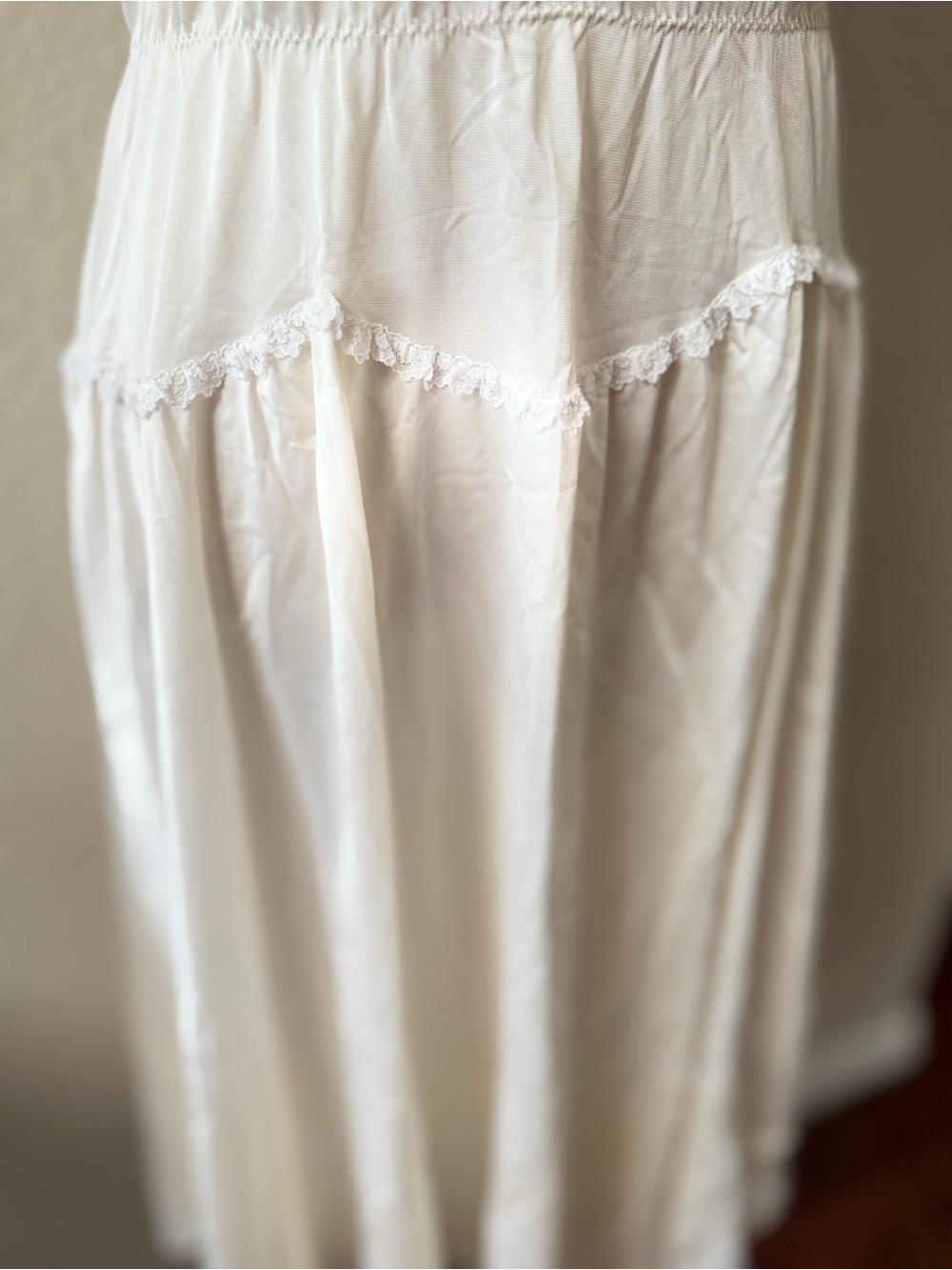 Vintage Henson Kickernick Nightgown Lace Maxi Slip Dress Ivory Nylon Rayon Sz L - Picture 5 of 12